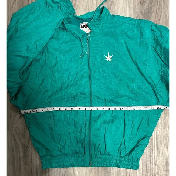 Vintage Boast Teal Green Crinkle Nylon Windbreaker Jacket Mens Medium 90s Zip Up - Picture 5 of 8